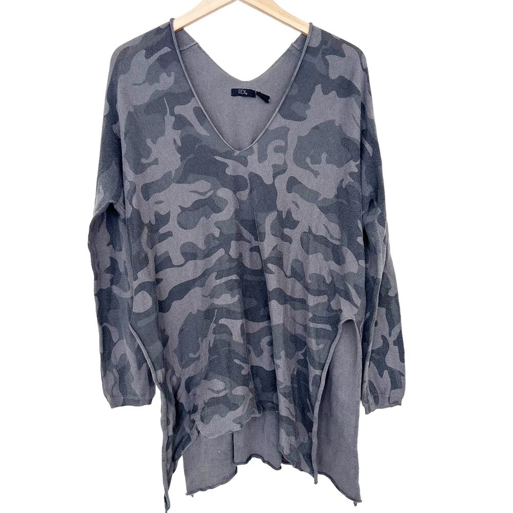 RDI Gray Camo Print Long Sleeve Shirt Tunic Sz L